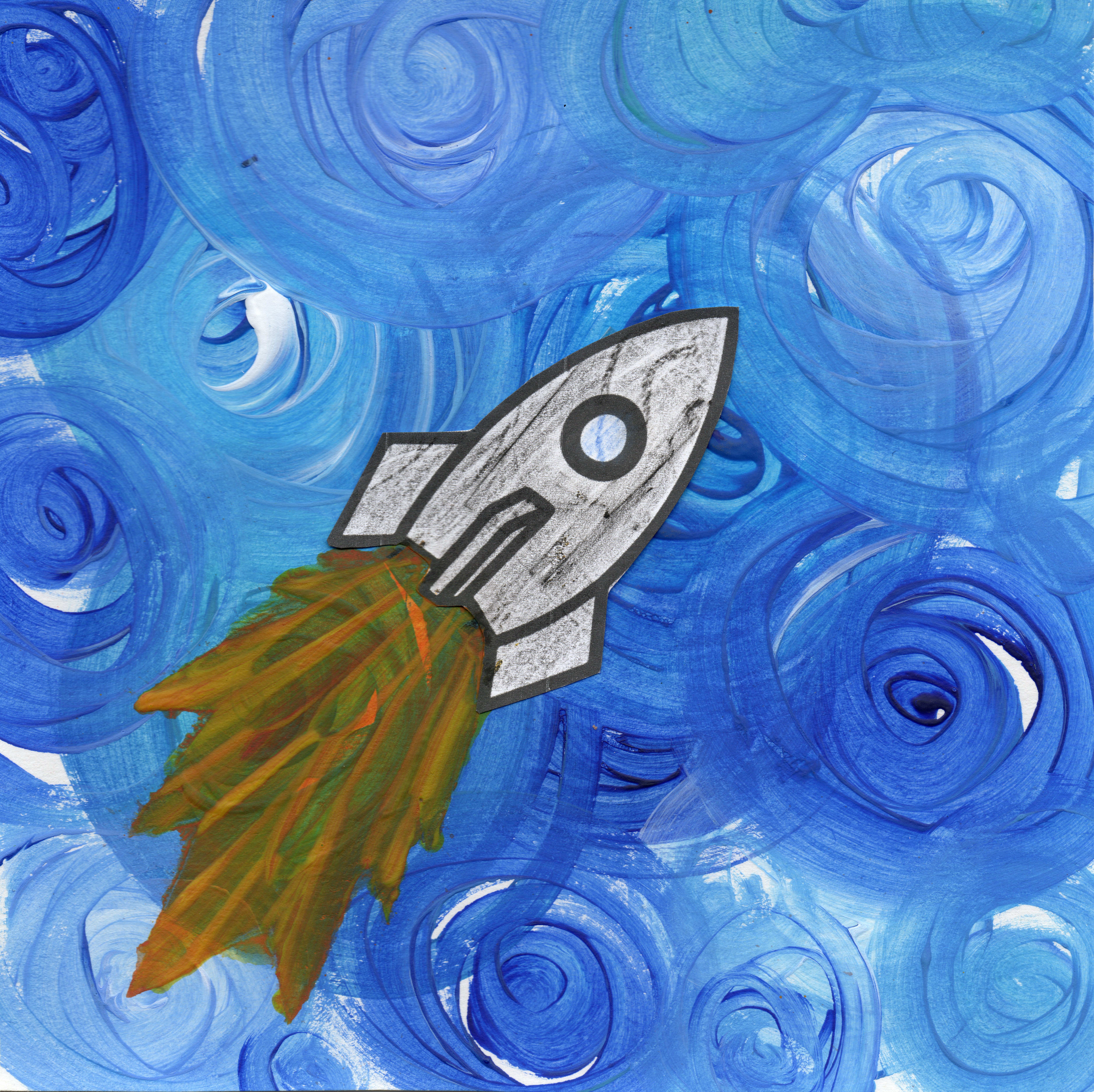 Beispielwerk für Raketenmalkurs für Kinder.